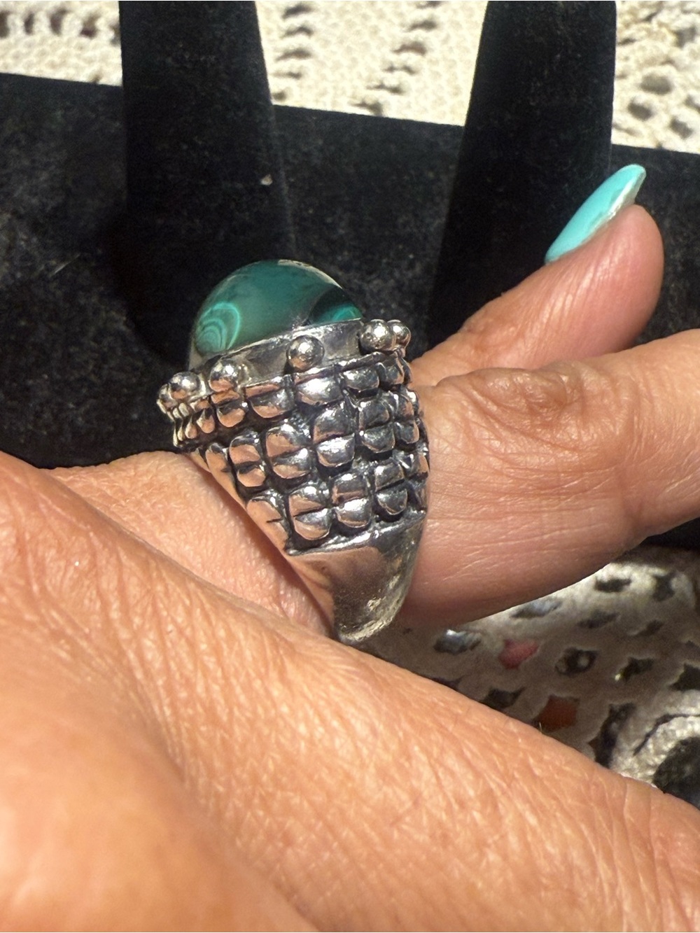 Sterling Silver 14k accent Statement Ring - Green Malachite Dian Melouf